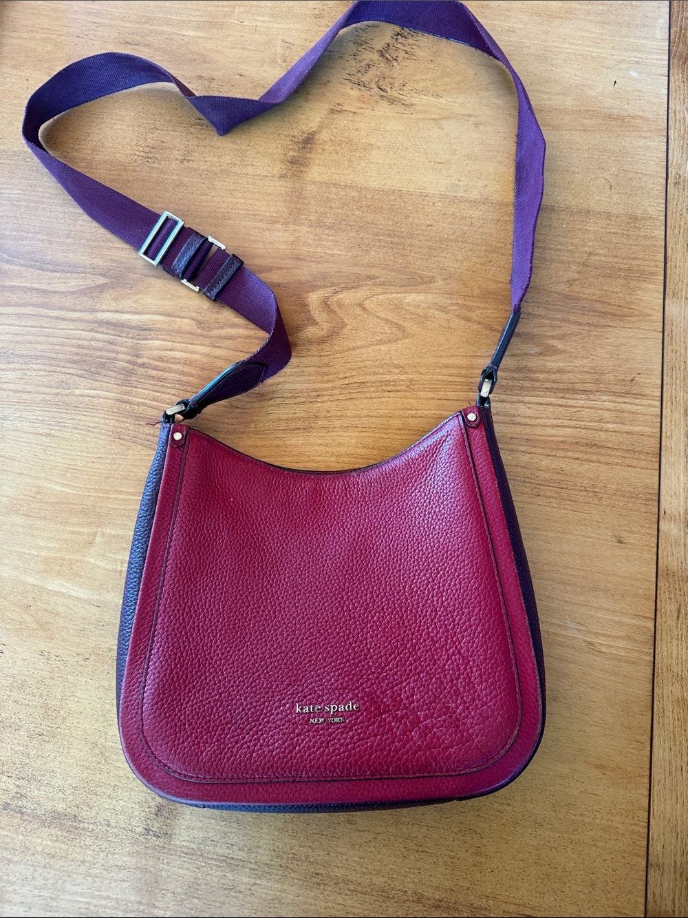 kate spade Burgundy Pebbled Leather Crossbody with Purple Strap